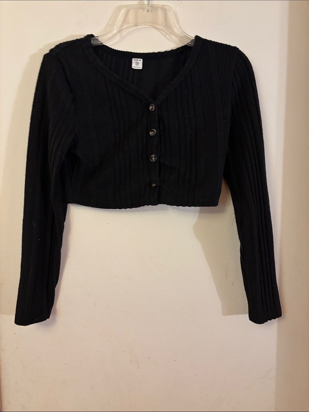 SHEIN Black Ribbed Button-Up Cropped Cardigan